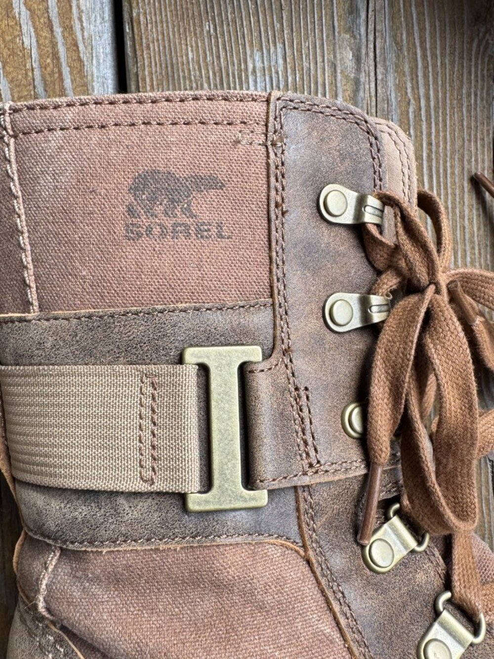 Sorel Major Carly Brown Leather & Canvas Lace Up Side Zip Combat Boots Womens 9 - Picture 6 of 16